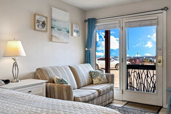 Studio Suite, 1 Queen Bed with Sofa bed, Kitchen, Ocean View (Beachfront Bliss) | Living area | 42-inch flat-screen TV with digital channels