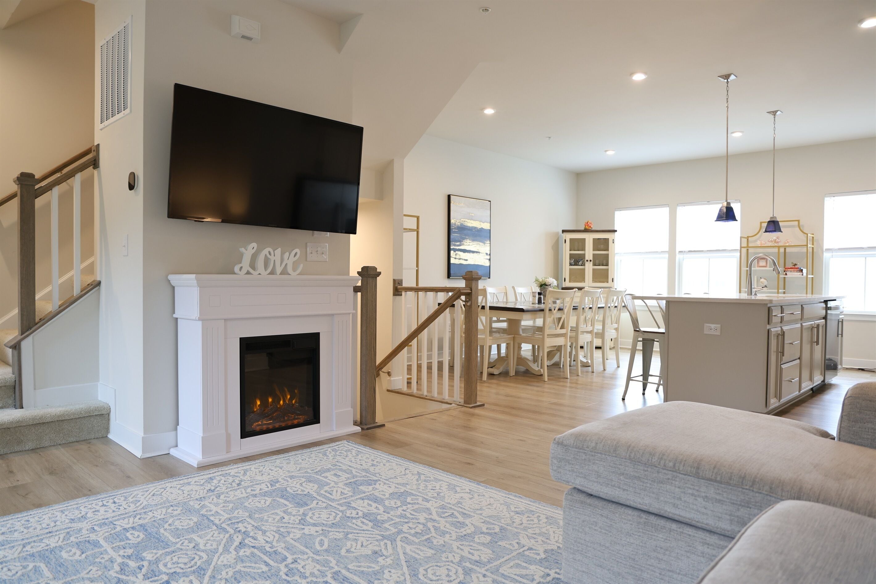 Smart TV, fireplace, video games, table football