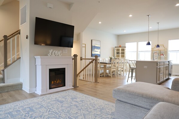 Smart TV, fireplace, video games, table football