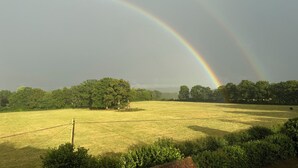 A field with a rainbow and a cow in the distance. - Large detached farmhouse in quiet Kent countryside , close to London train line (Edenbridge)