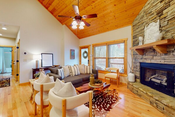 TV, fireplace, DVD player, foosball