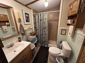 Dusche, Haartrockner, Handtücher, Seife