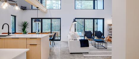 TV connectée, cheminée, livres