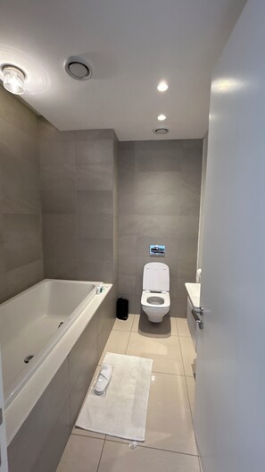 Douche, serviettes fournies, papier toilette