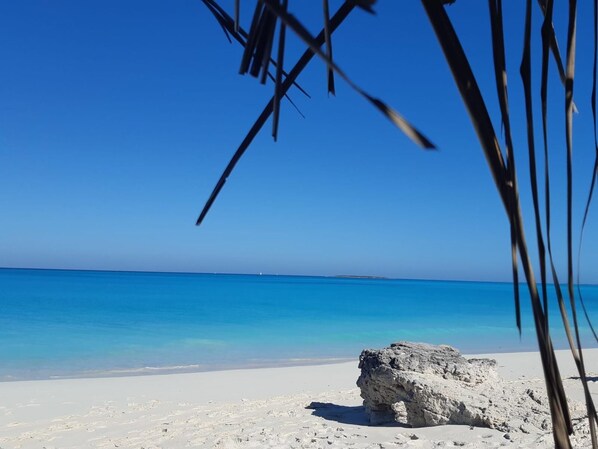 På stranden, solsenger og strandhåndklær