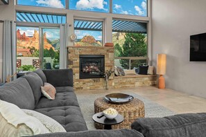 TV, fireplace, offices