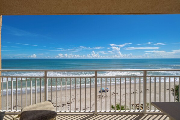 On the beach, sun loungers, beach towels