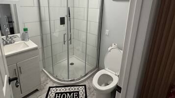 Hair dryer, towels, toilet paper