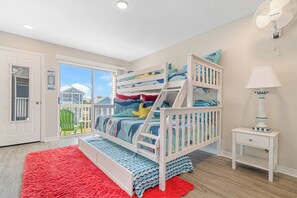 2 bedrooms, desk, iron/ironing board, travel crib