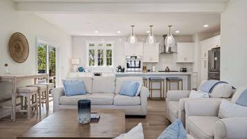 House, Multiple Beds, Patio, Garden View (Ocean Outlook) | Living area | 55-inch flat-screen TV with digital channels, fireplace