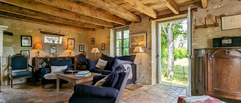 TV, fireplace, DVD player, books