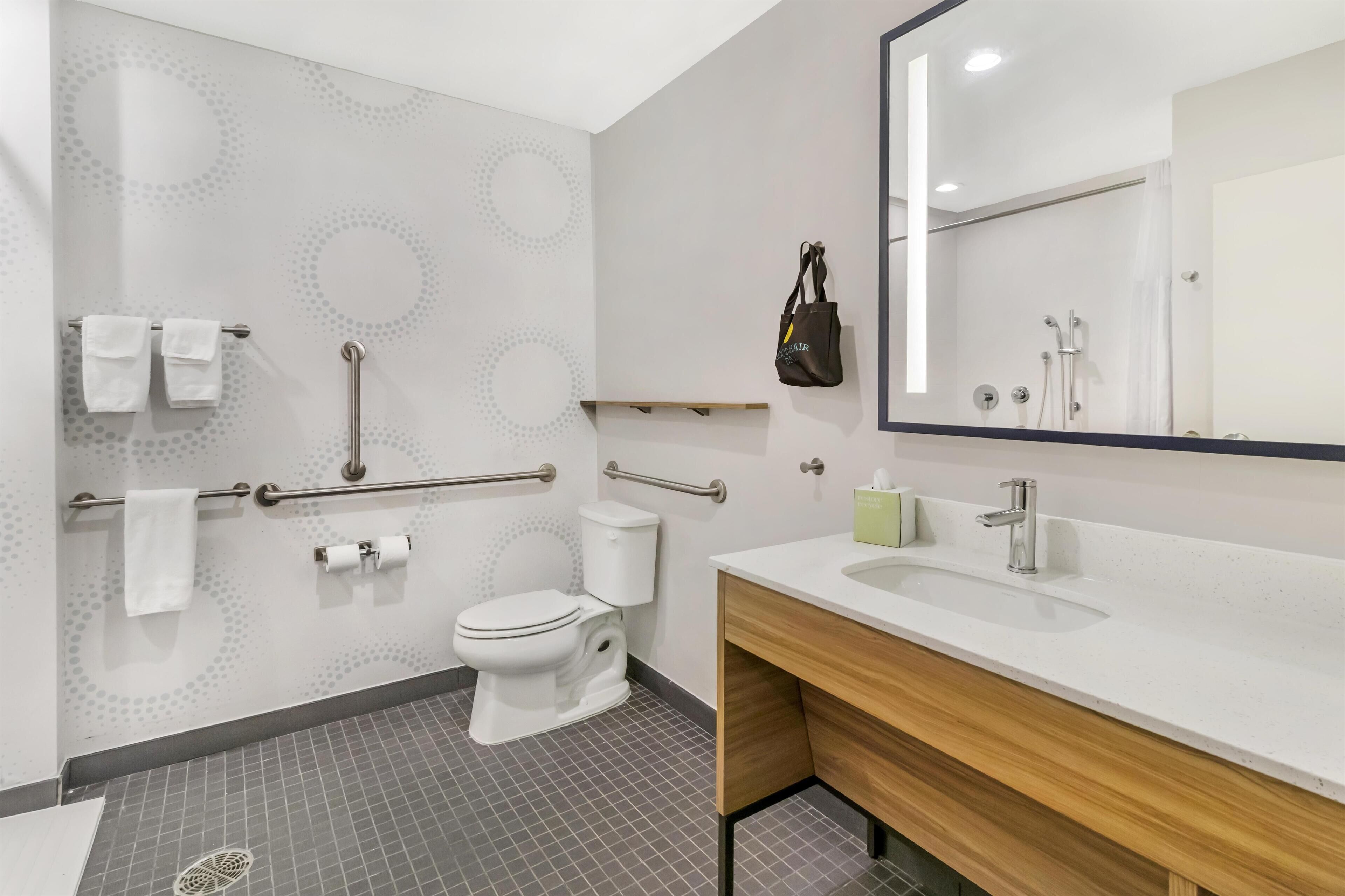 Room, 2 Queen Beds, Accessible (Hearing) | Bathroom | Hair dryer, towels, soap, toilet paper