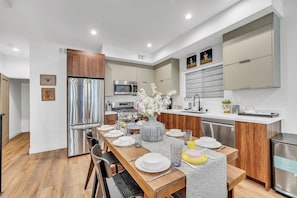 Superior Townhome, Non Smoking, Kitchen | Private kitchen | Full-size fridge, microwave, oven, stovetop - Luxe Townhome | Newly-Built (Van Nuys)