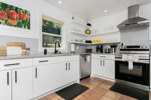 Fridge, microwave, dishwasher, coffee/tea maker