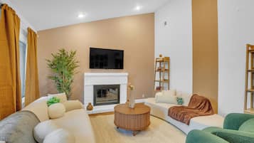 Smart TV, fireplace, foosball, table tennis