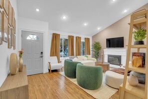 Smart TV, fireplace, foosball, table tennis