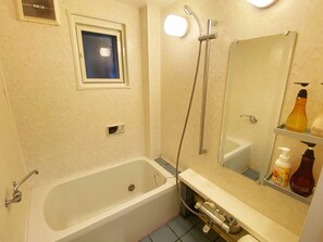 Hair dryer, bidet, towels, toilet paper
