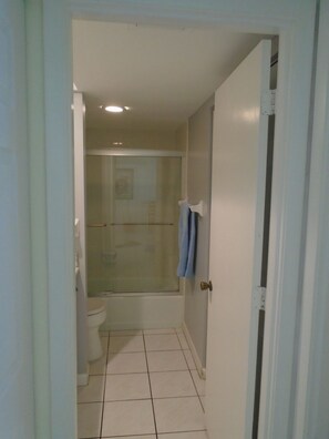 Hair dryer, towels, toilet paper