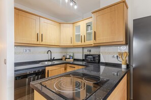 Fridge, microwave, dishwasher