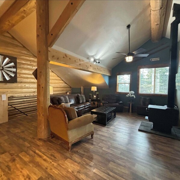 Smart TV, fireplace, DVD player, video library