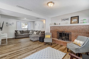 TV, fireplace, foosball, offices