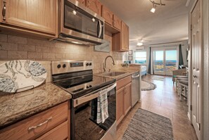 Fridge, microwave, oven, dishwasher
