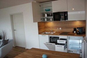 Réfrigérateur, micro-ondes, plaque de cuisson, lave-vaisselle