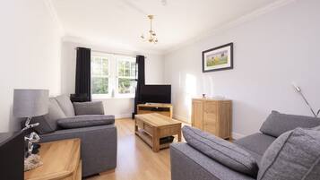 Comfort Apartment, City View | Living area | 27-inch LCD TV with digital channels, DVD player