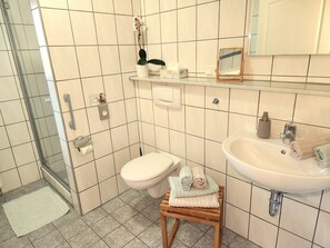 Shower, hair dryer, towels - Holiday Apartment 'Riesling' with Private Balcony, Shared Terrace (Iphofen)