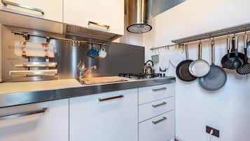Deluxe Apartment, Patio, Lake View | Private kitchen | Coffee/tea maker, electric kettle, toaster