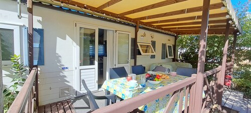 Air-conditioned mobile home, 5-minute walk from Lac de Biscarrosse "Menthe à l'eau" lake