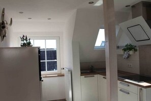 Frigorífico, microondas, horno y placa de cocina