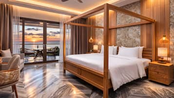 Habitación doble Deluxe, balcón, vista al océano | Ropa de cama de alta calidad y minibar