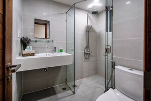 Séchoir à cheveux, serviettes fournies, savon, shampooing