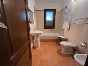 Ducha, secador de pelo, bidé y toallas
