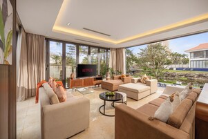 Luxury Villa, 4 Bedrooms, Private Pool, Resort View | Living room | 50-inch flat-screen TV with satellite channels, Netflix