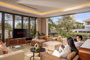 Luxury Villa, 4 Bedrooms, Private Pool, Resort View | Living area | 50-inch flat-screen TV with satellite channels, Netflix
