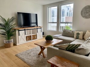 Smart TV, libros y estéreo