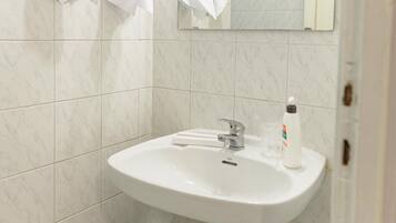 Een douche, een haardroger, een bidet, handdoeken