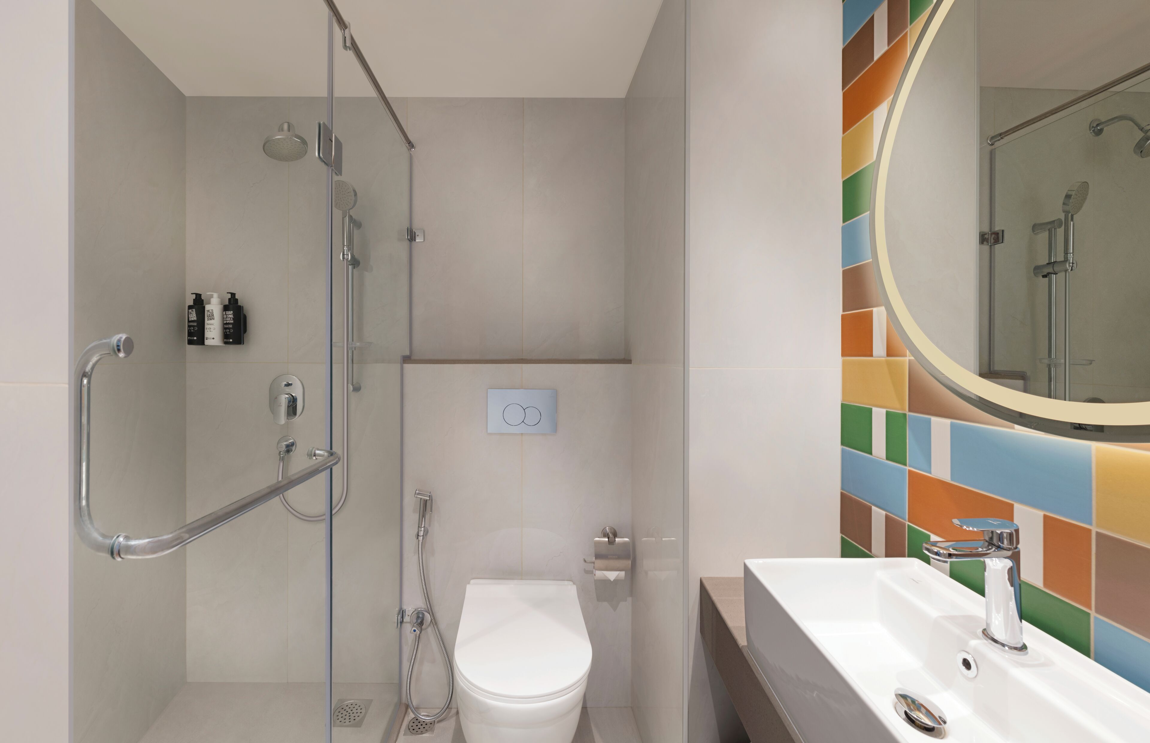 Shower, eco-friendly toiletries, hair dryer, slippers