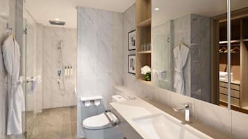 Apartamento, 2 habitaciones (Swiss Signature) | Baño | Artículos de higiene personal ecológicos, secador de pelo y albornoces