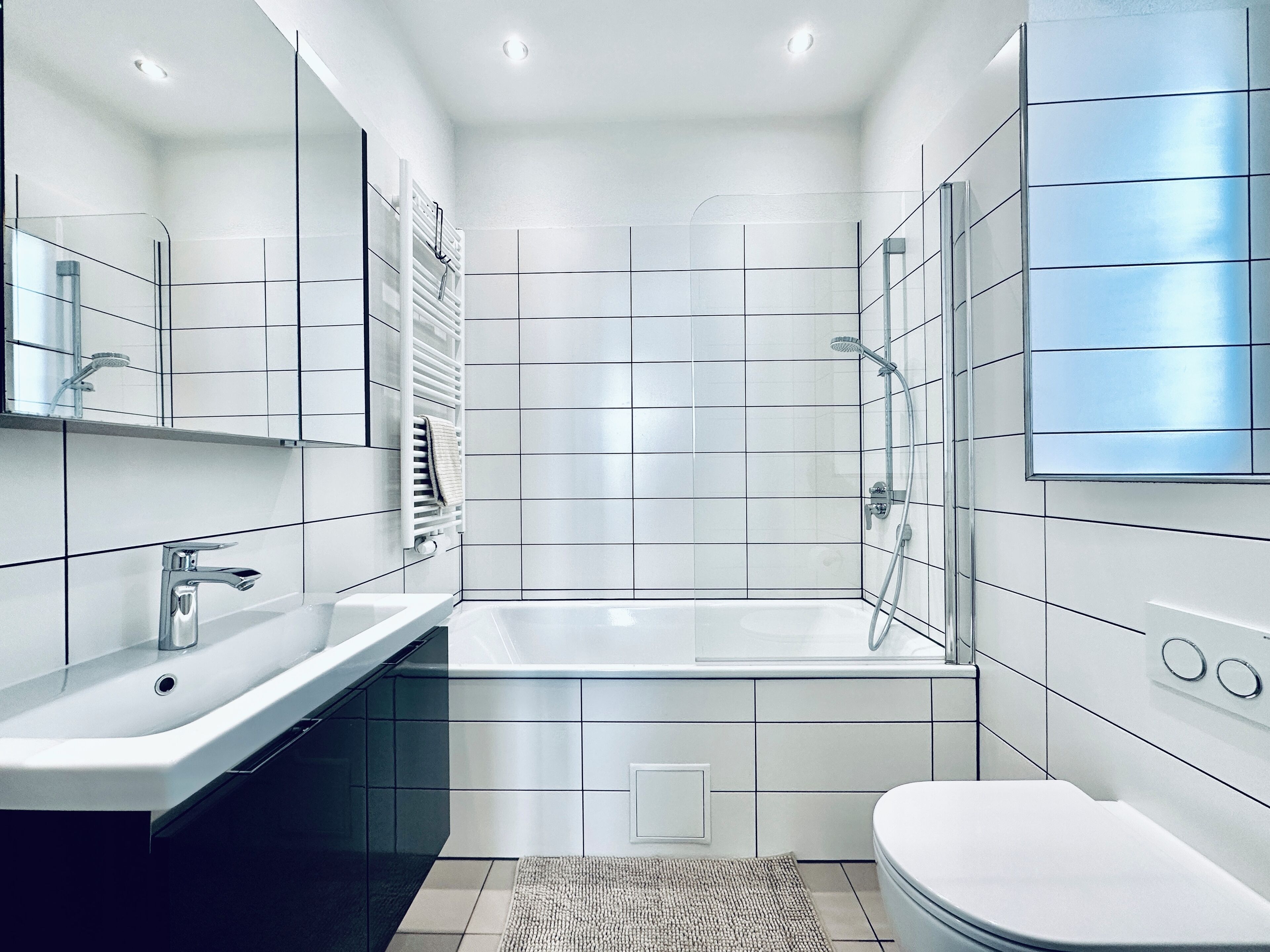 Business Apartment | Bathroom | Shower, hair dryer, towels, soap