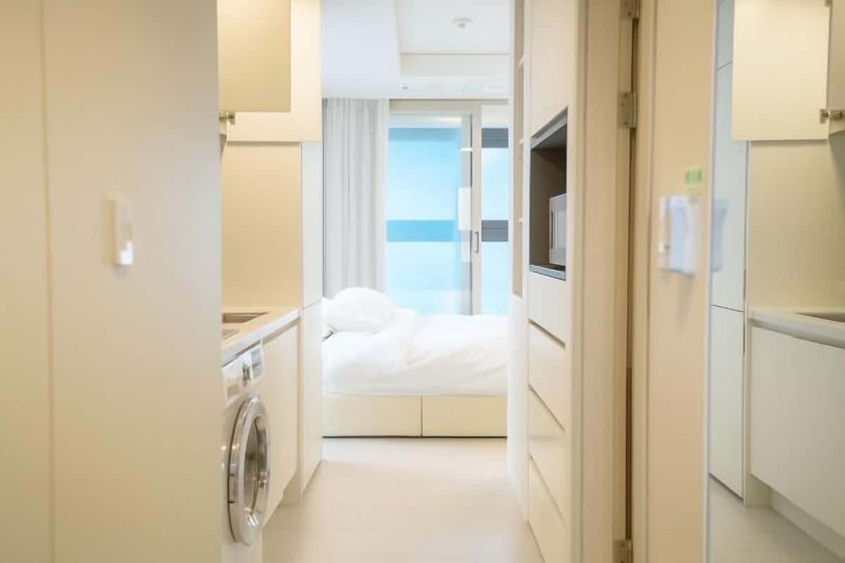 Laptop workspace, blackout curtains, soundproofing, free WiFi