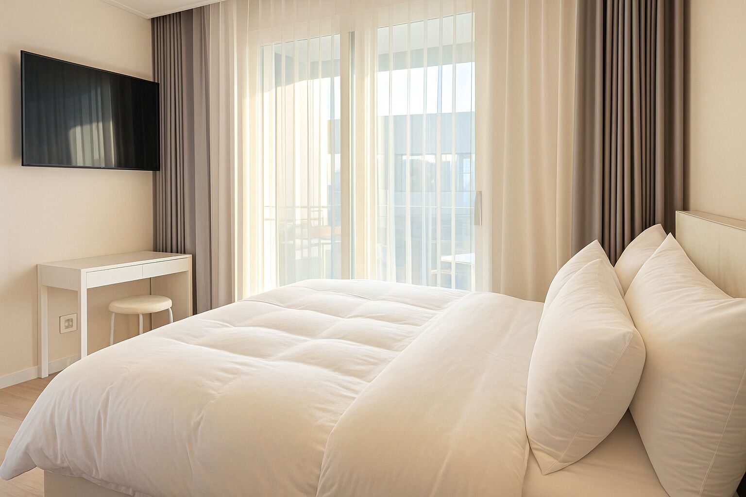 [ARTE Museum/Theme park Zipline discount coupon included] Deluxe Double Room, Harbor View | Espace de travail pour ordinateur portable, rideaux occultants