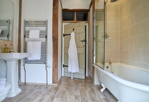 Shower, eco-friendly toiletries, hair dryer, towels