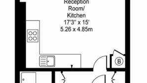 Plano de planta que muestra una sala de recepción/cocina de 5,2 metros por 4,6 metros y un dormitorio de 3,5 metros por 3,1 metros.
