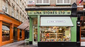 A storefront with a green awning and a sign reading "LINA STORES LTD 18". - Casa Peppino - Soho - by Frankie Says (London)