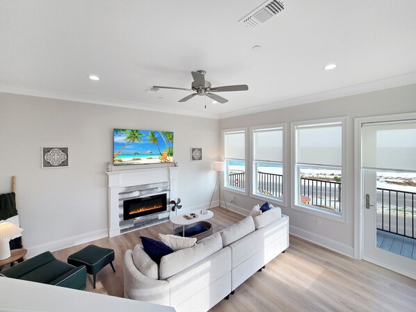 Smart TV, fireplace, video games