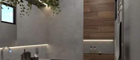 Hair dryer, towels, toilet paper