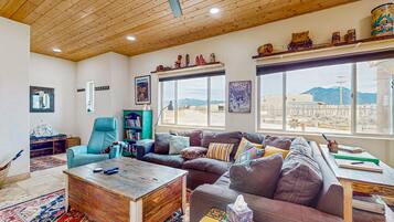 Televisie, een dvd-speler, boeken en een filmbibliotheek